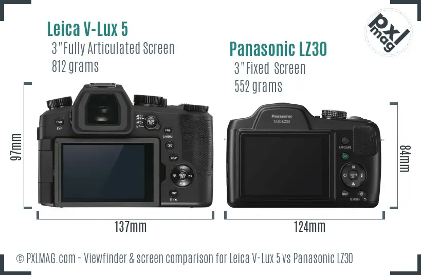 Leica V-Lux 5 vs Panasonic LZ30 Screen and Viewfinder comparison