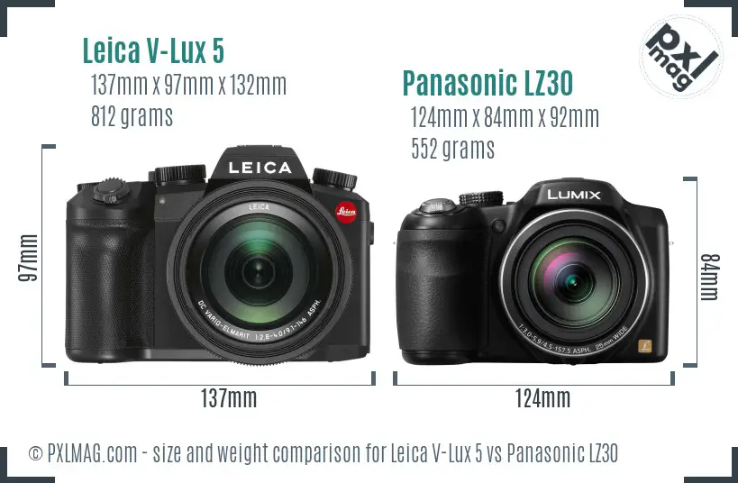 Leica V-Lux 5 vs Panasonic LZ30 size comparison
