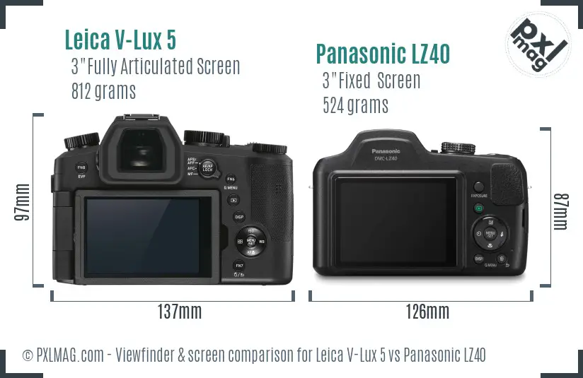 Leica V-Lux 5 vs Panasonic LZ40 Screen and Viewfinder comparison