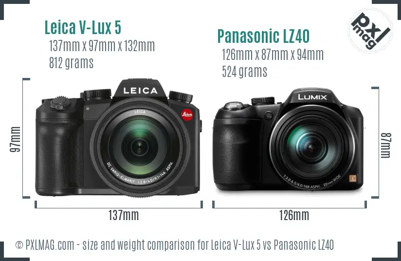 Leica V-Lux 5 vs Panasonic LZ40 size comparison