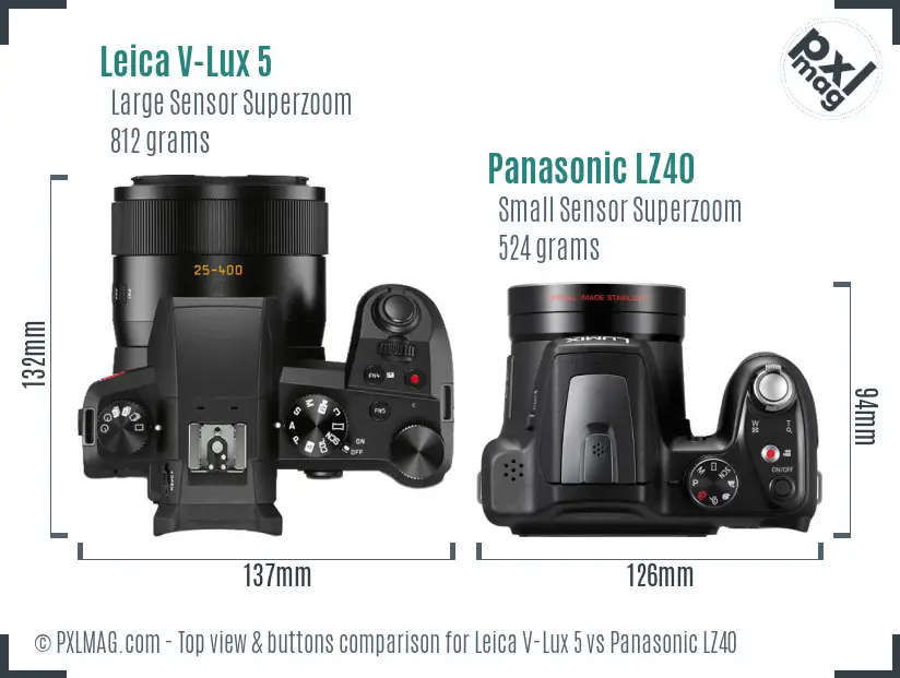 Leica V-Lux 5 vs Panasonic LZ40 top view buttons comparison