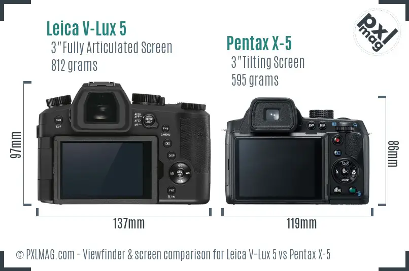 Leica V-Lux 5 vs Pentax X-5 Screen and Viewfinder comparison