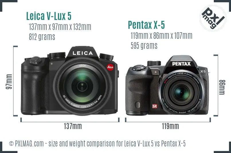 Leica V-Lux 5 vs Pentax X-5 size comparison