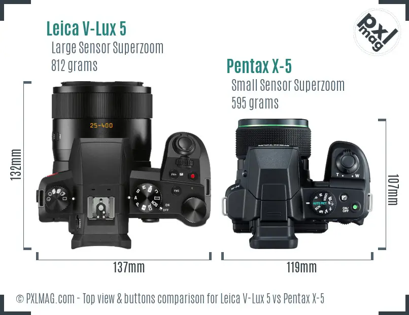 Leica V-Lux 5 vs Pentax X-5 top view buttons comparison