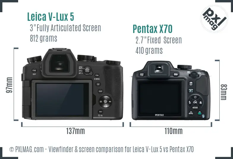 Leica V-Lux 5 vs Pentax X70 Screen and Viewfinder comparison