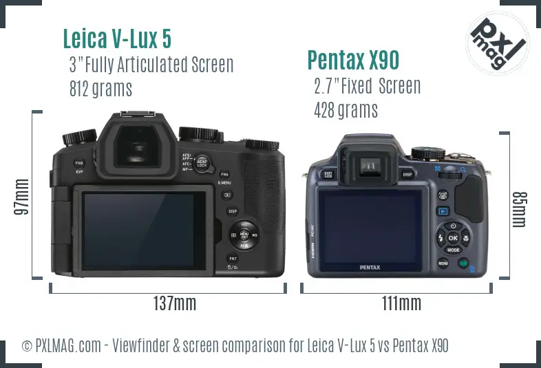 Leica V-Lux 5 vs Pentax X90 Screen and Viewfinder comparison