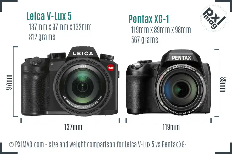 Leica V-Lux 5 vs Pentax XG-1 size comparison Leica V-Lux 5 vs Pentax XG-1 size comparison