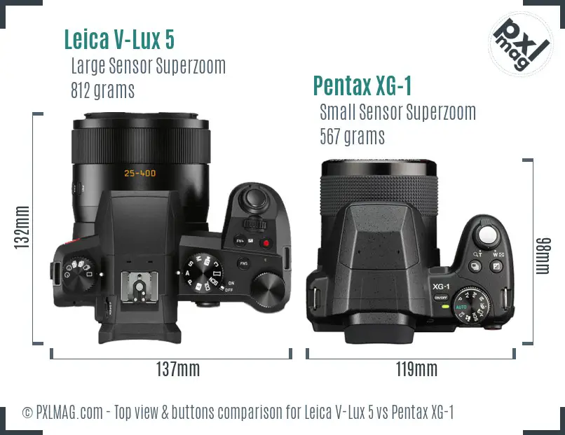 Leica V-Lux 5 vs Pentax XG-1 top view buttons comparison Leica V-Lux 5 vs Pentax XG-1 top view buttons comparison