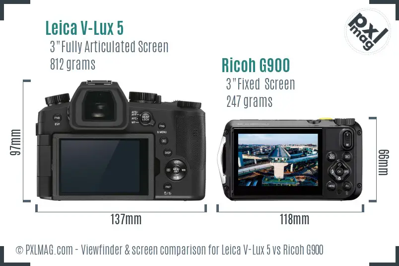 Leica V-Lux 5 vs Ricoh G900 Screen and Viewfinder comparison