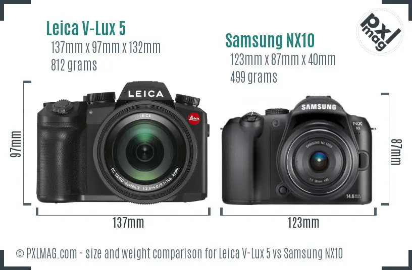 Leica V-Lux 5 vs Samsung NX10 size comparison