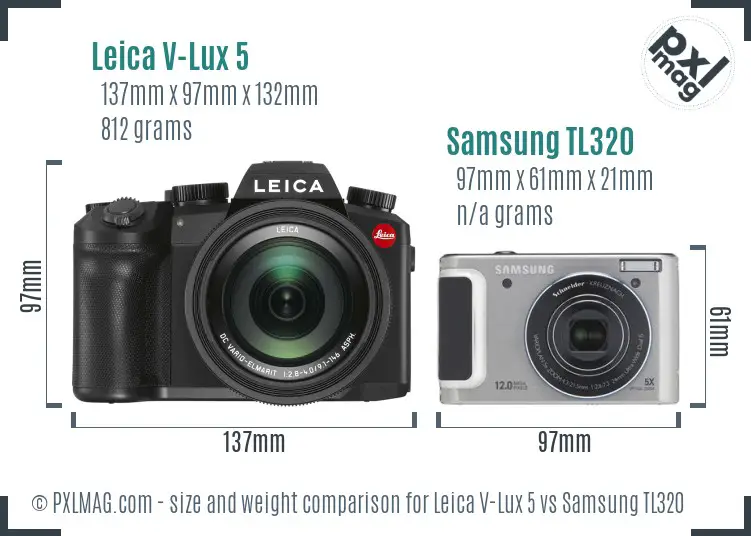 Leica V-Lux 5 vs Samsung TL320 size comparison