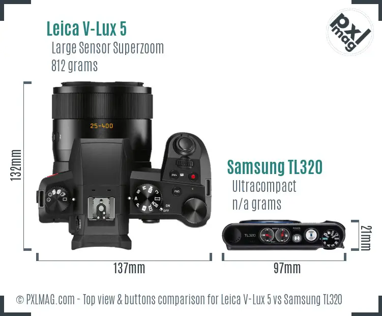 Leica V-Lux 5 vs Samsung TL320 top view buttons comparison