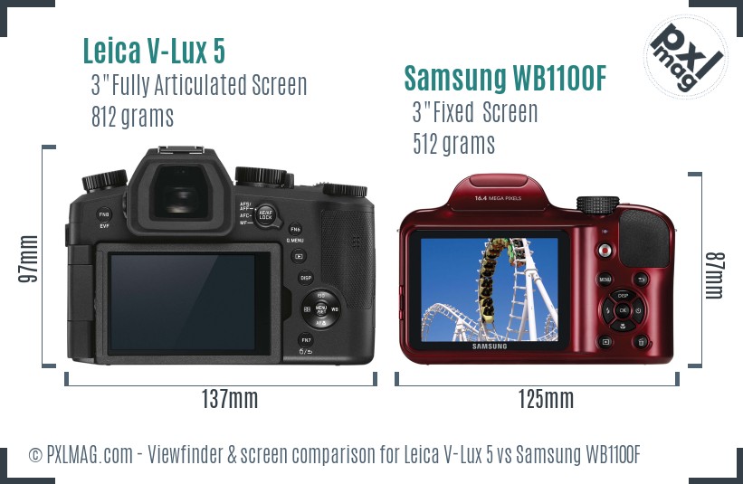 Leica V-Lux 5 vs Samsung WB1100F Screen and Viewfinder comparison