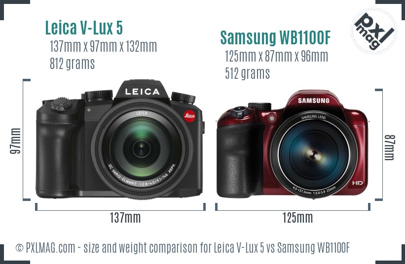 Leica V-Lux 5 vs Samsung WB1100F size comparison