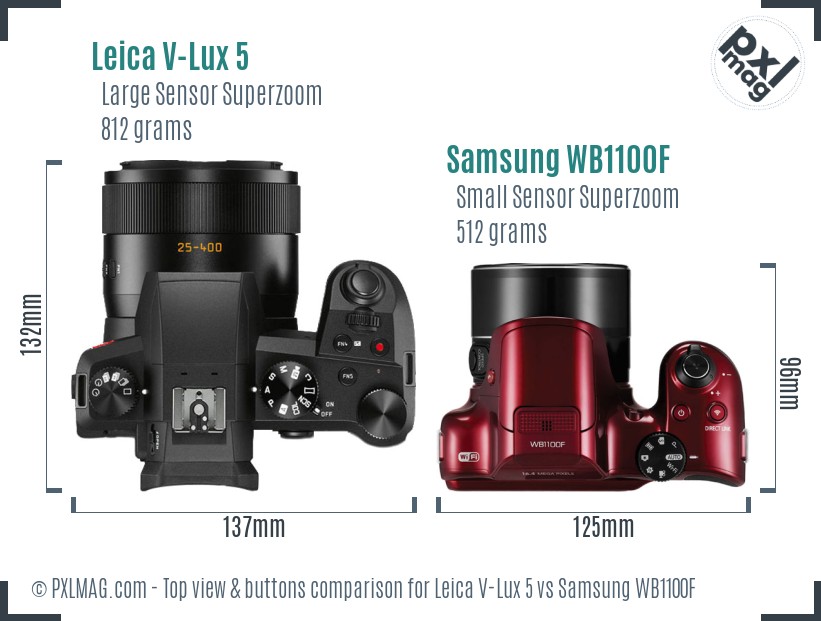 Leica V-Lux 5 vs Samsung WB1100F top view buttons comparison