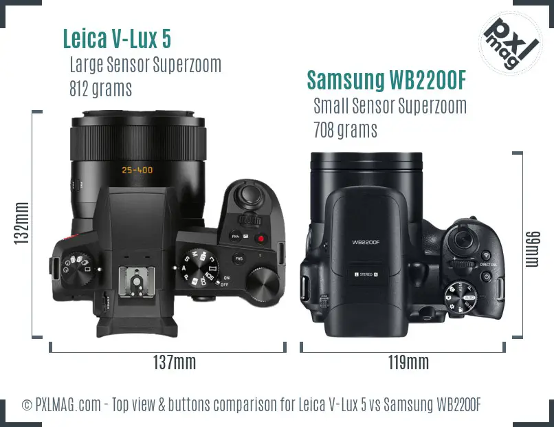 Leica V-Lux 5 vs Samsung WB2200F top view buttons comparison