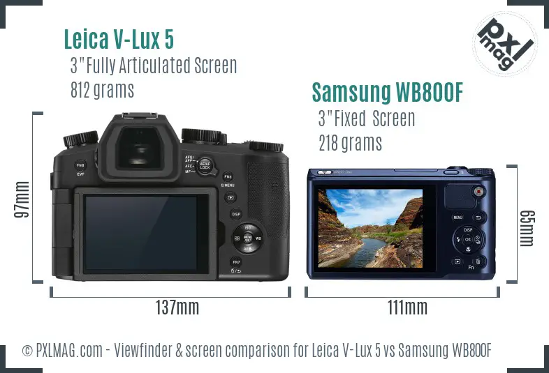 Leica V-Lux 5 vs Samsung WB800F Screen and Viewfinder comparison