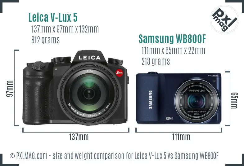 Leica V-Lux 5 vs Samsung WB800F size comparison