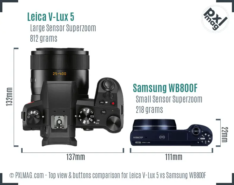 Leica V-Lux 5 vs Samsung WB800F top view buttons comparison