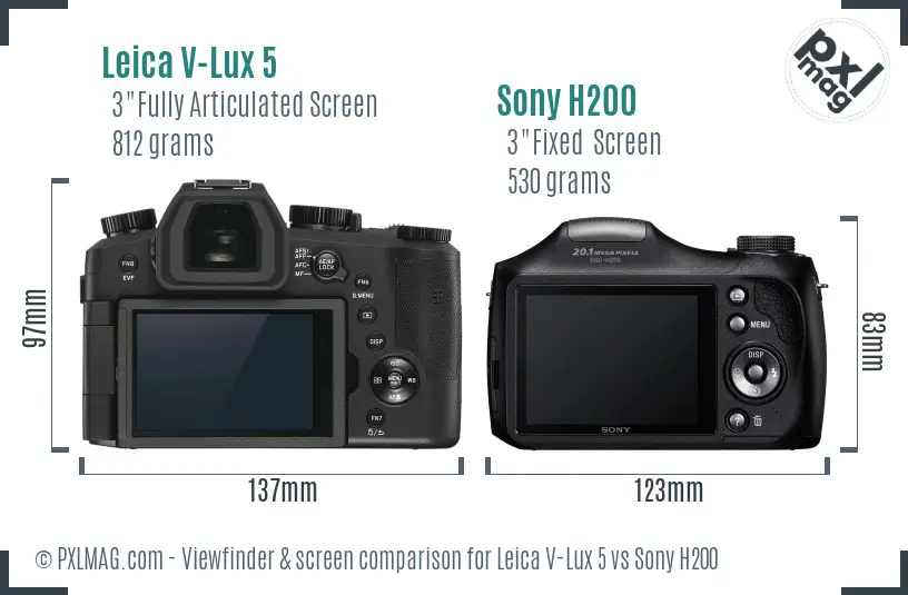 Leica V-Lux 5 vs Sony H200 Screen and Viewfinder comparison