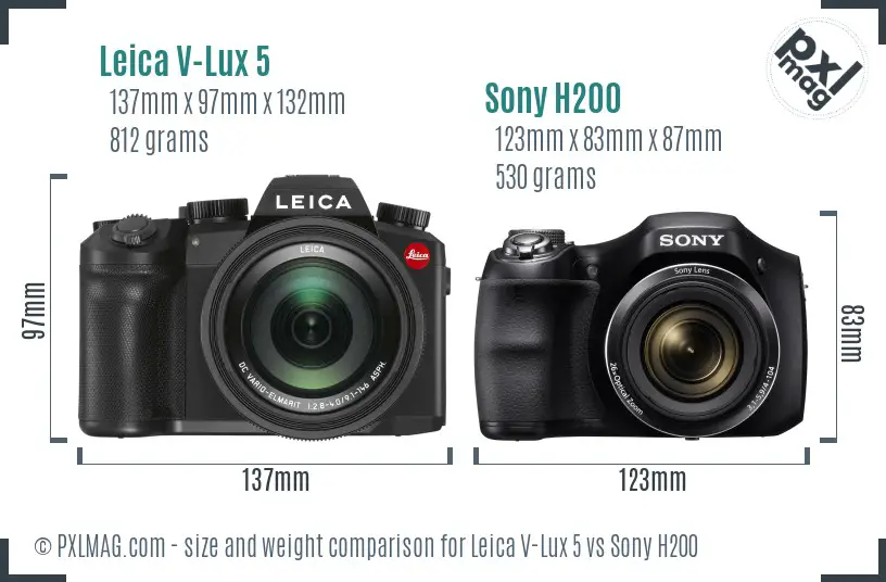 Leica V-Lux 5 vs Sony H200 size comparison
