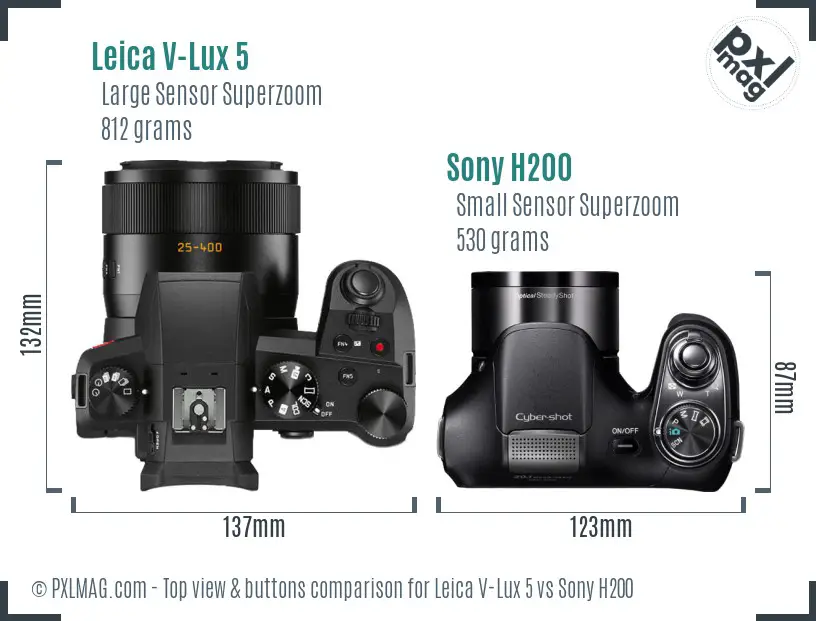 Leica V-Lux 5 vs Sony H200 top view buttons comparison
