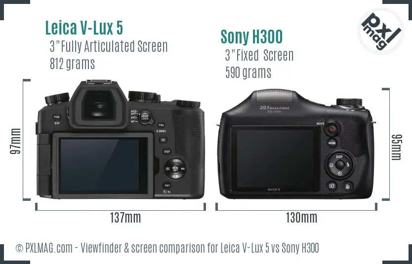 Leica V-Lux 5 vs Sony H300 Screen and Viewfinder comparison