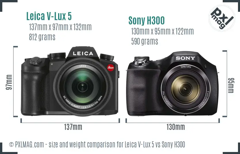 Leica V-Lux 5 vs Sony H300 size comparison
