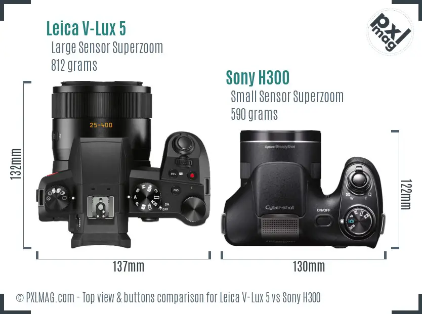 Leica V-Lux 5 vs Sony H300 top view buttons comparison