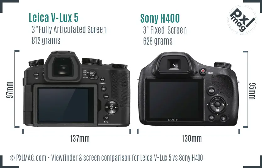 Leica V-Lux 5 vs Sony H400 Screen and Viewfinder comparison