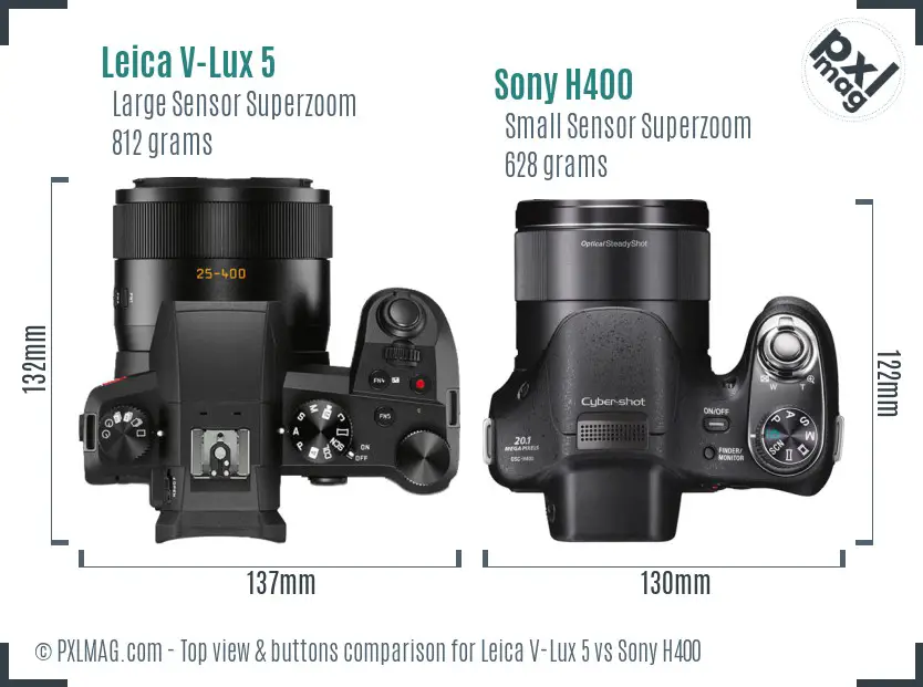 Leica V-Lux 5 vs Sony H400 top view buttons comparison