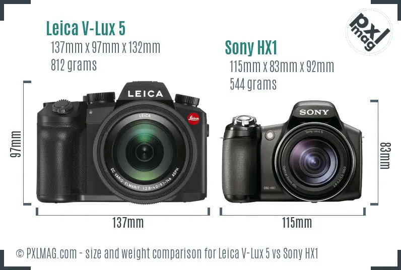 Leica V-Lux 5 vs Sony HX1 size comparison Leica V-Lux 5 vs Sony HX1 size comparison