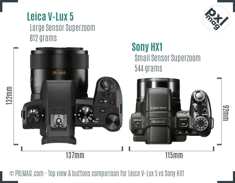 Leica V-Lux 5 vs Sony HX1 top view buttons comparison Leica V-Lux 5 vs Sony HX1 top view buttons comparison