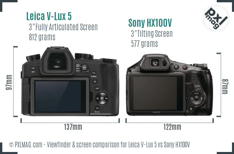 Leica V-Lux 5 vs Sony HX100V Screen and Viewfinder comparison