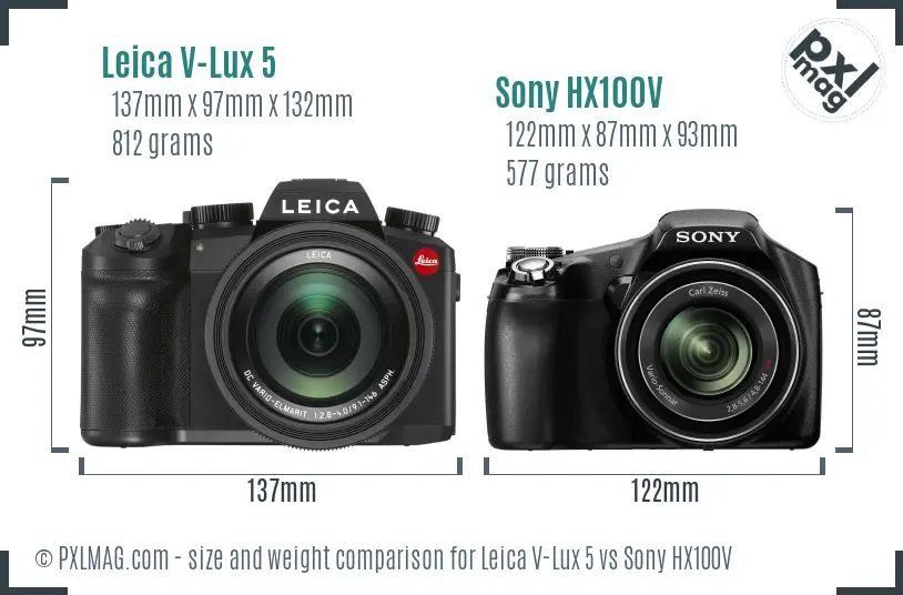 Leica V-Lux 5 vs Sony HX100V size comparison