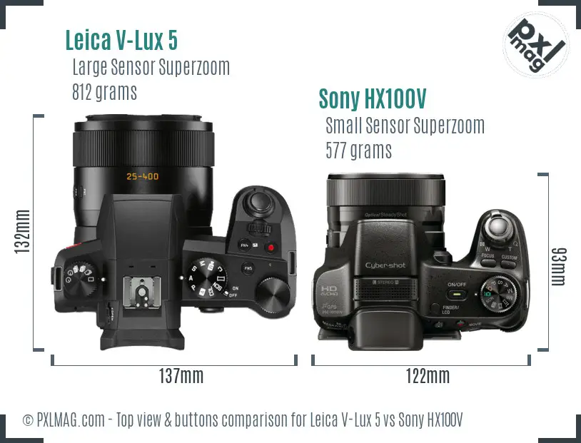 Leica V-Lux 5 vs Sony HX100V top view buttons comparison