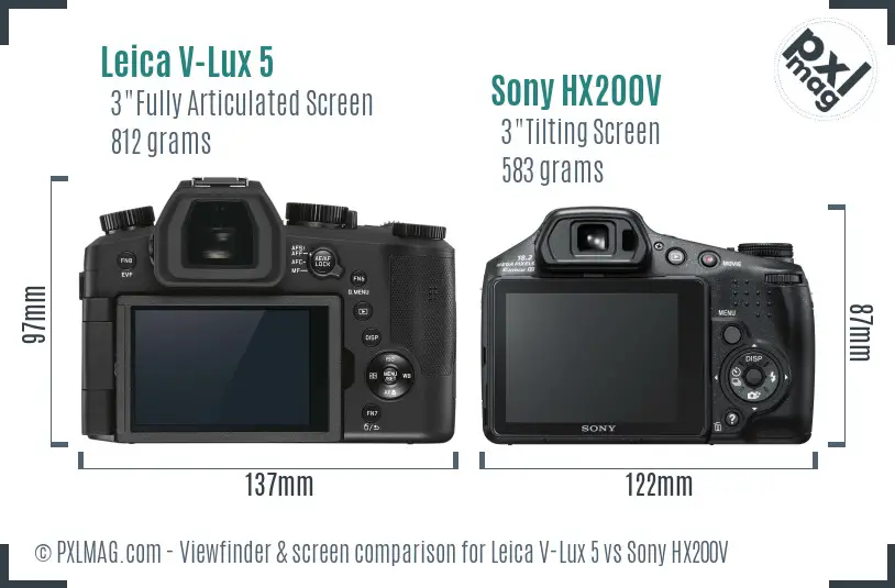 Leica V-Lux 5 vs Sony HX200V Screen and Viewfinder comparison