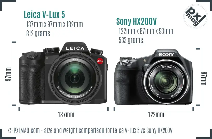 Leica V-Lux 5 vs Sony HX200V size comparison
