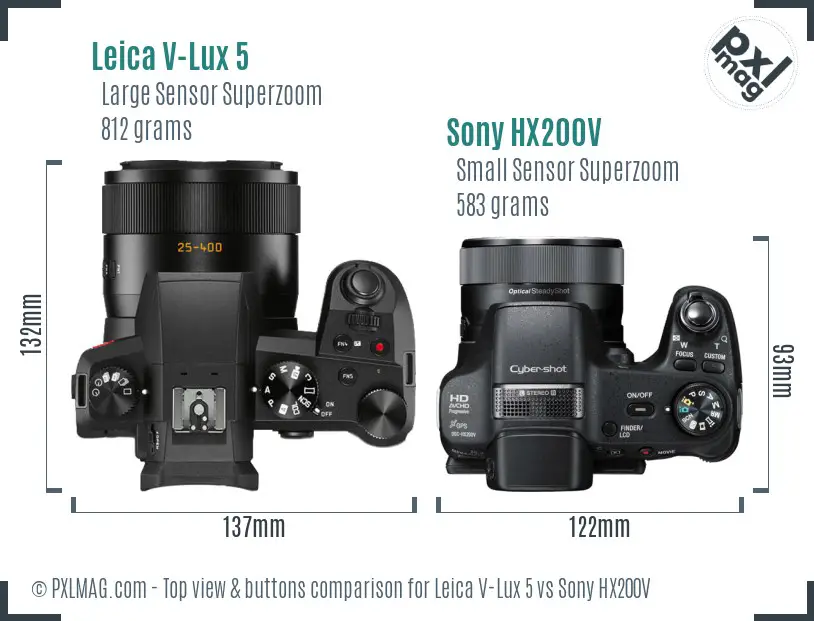 Leica V-Lux 5 vs Sony HX200V top view buttons comparison