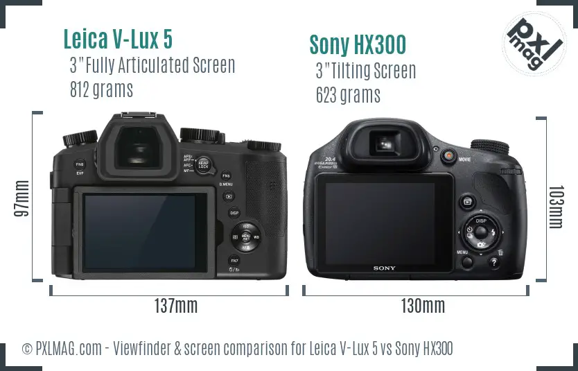 Leica V-Lux 5 vs Sony HX300 Screen and Viewfinder comparison