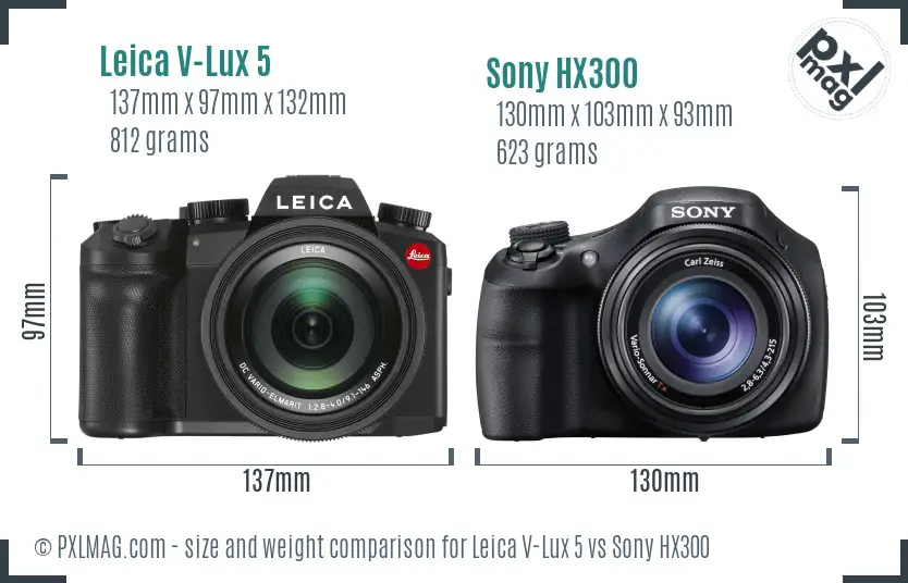 Leica V-Lux 5 vs Sony HX300 size comparison