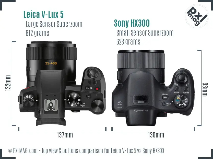 Leica V-Lux 5 vs Sony HX300 top view buttons comparison