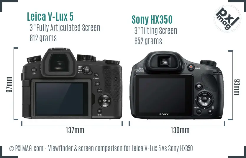Leica V-Lux 5 vs Sony HX350 Screen and Viewfinder comparison