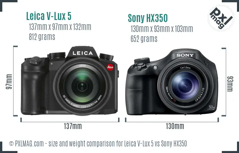 Leica V-Lux 5 vs Sony HX350 size comparison