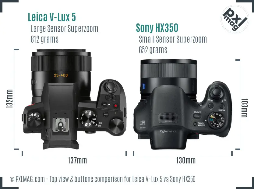 Leica V-Lux 5 vs Sony HX350 top view buttons comparison