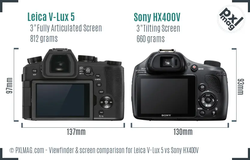 Leica V-Lux 5 vs Sony HX400V Screen and Viewfinder comparison