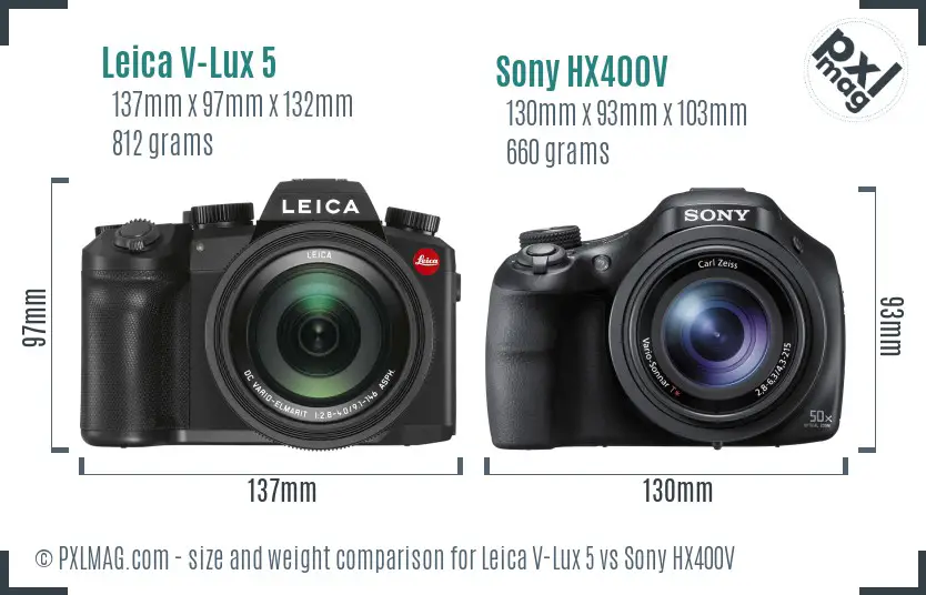Leica V-Lux 5 vs Sony HX400V size comparison