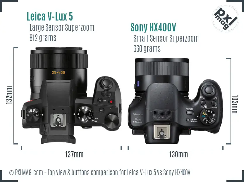 Leica V-Lux 5 vs Sony HX400V top view buttons comparison