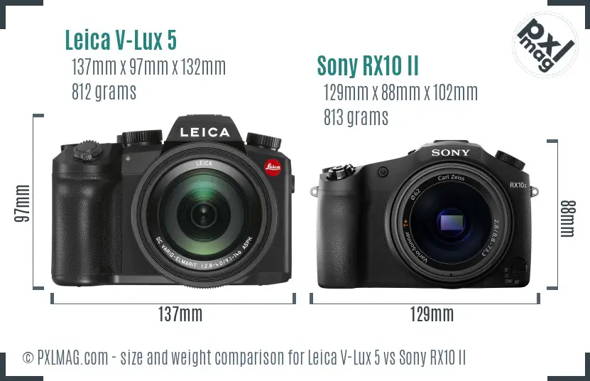 Leica V-Lux 5 vs Sony RX10 II size comparison