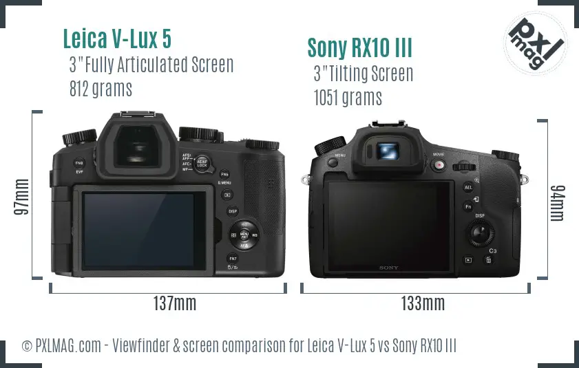 Leica V-Lux 5 vs Sony RX10 III Screen and Viewfinder comparison
